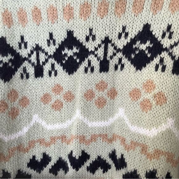 Anthropologie Fair Isle Mint Green Turtleneck Nordic Pattern Tunic Sweater - Picture 7 of 11